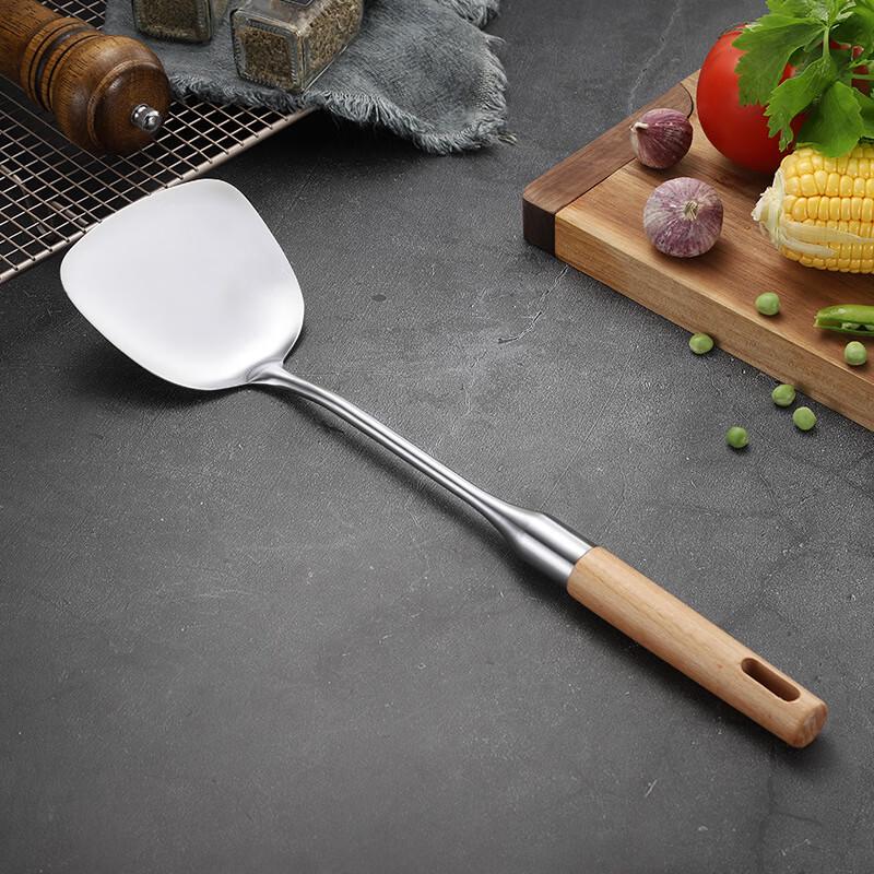 ZISIZ 304 Stainless Steel Wok Spatula with Beechwood Handle