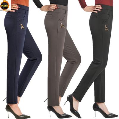 Pantaloni dritti elastici a vita alta da donna taglie forti, pantaloni casual spessi