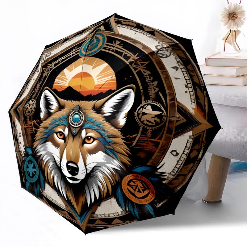 Wolf Yin Yang Automatischer Outdoor-Regenschirm Einziehbares Design mit 8 Speichen Langlebig Leicht Perfektes Geschenk für Freunde Familie