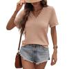 2026 Women's Casual V-neck Short-Sleeved Waffle Knit Top with Lace Patchwork