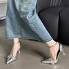 Stiletto Sandals Spring New Sharp Head Shallow Mouth Rivets Metal Buckle A Word Buckle Anti-slip Wear-resistant High Heels