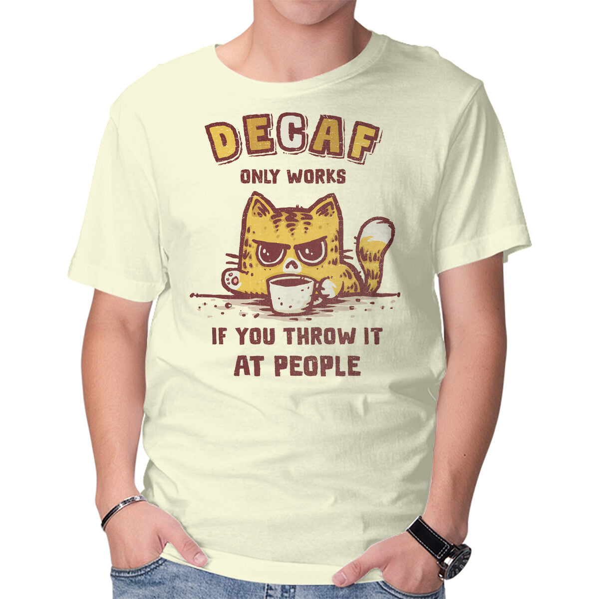 Unisex Crew Neck T-Shirt I Hate Decaf Graphic Short Sleeve Casual Tee XL