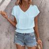 2025 Spring/Summer V-Neck Jacquard Cutout Ruched Short-Sleeve Women's Casual Fashion Top