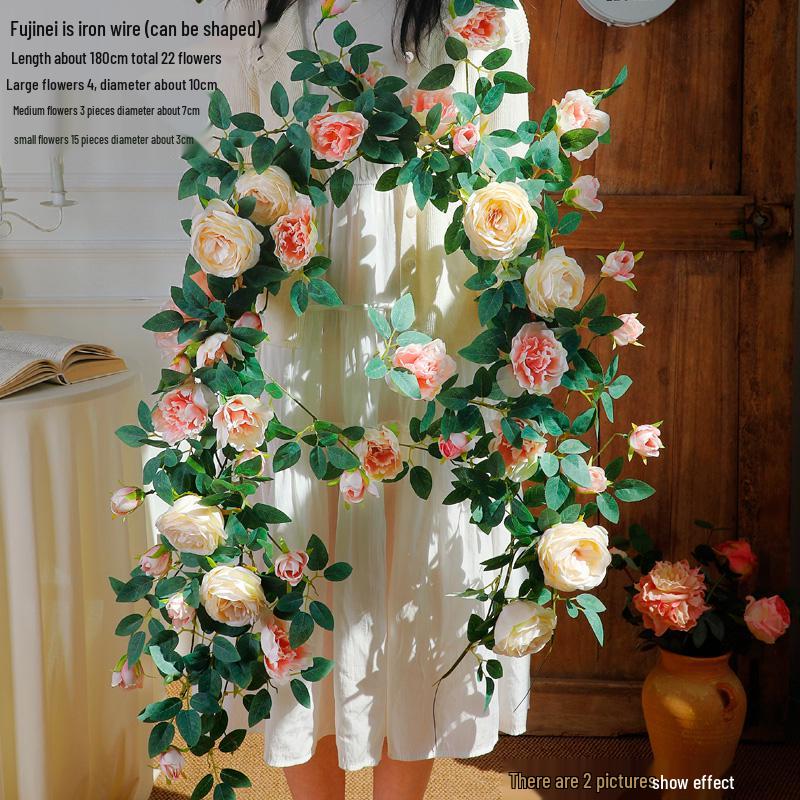 Rose Vine Air Conditioning Pipe Cover: Decorative Plastic Fake Flower Vine for Wall and Roof Hanging