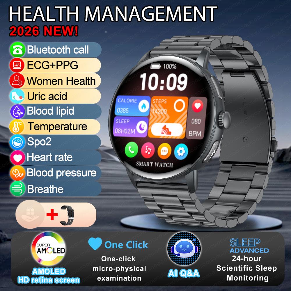 2025 New ECG Uric Acid Smart Watch Blood Component Temperature Heart Rate Stress Al Q&A Bluetooth Call Health Monitor Smartwatch