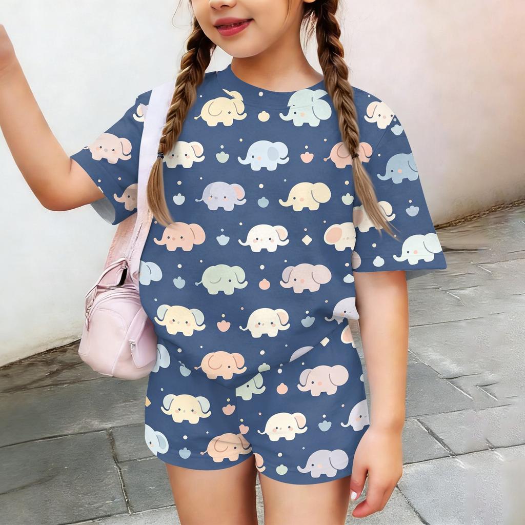 Kids Casual Short Sleeve Top and Shorts Set Animal Print Lightweight Soft Fabric Comfortable Fit Summer Outfit for Boys Girls
