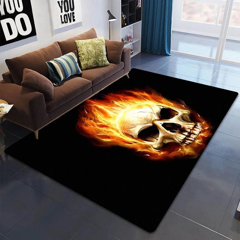 Dywan z nadrukiem płomiennej czaszki Dekoracja domu nastolatka Dywany do salonu Dywan do sypialni Kuchnia Mata podłogowa antypoślizgowa do łazienki Wycieraczka do przedpokoju