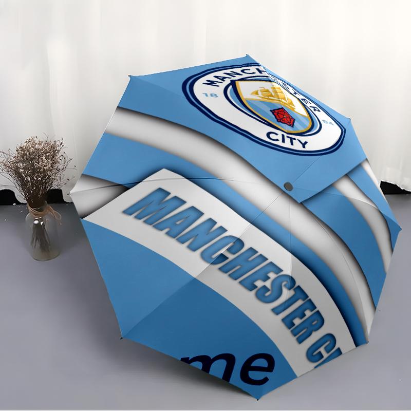 Automatisk Paraply med Personligt Navn og Manchester City Tema, Let & Bærbar, 8 Ribber, Perfekt til Udendørs Rejser, Fødselsdage, Jul, Gaver.