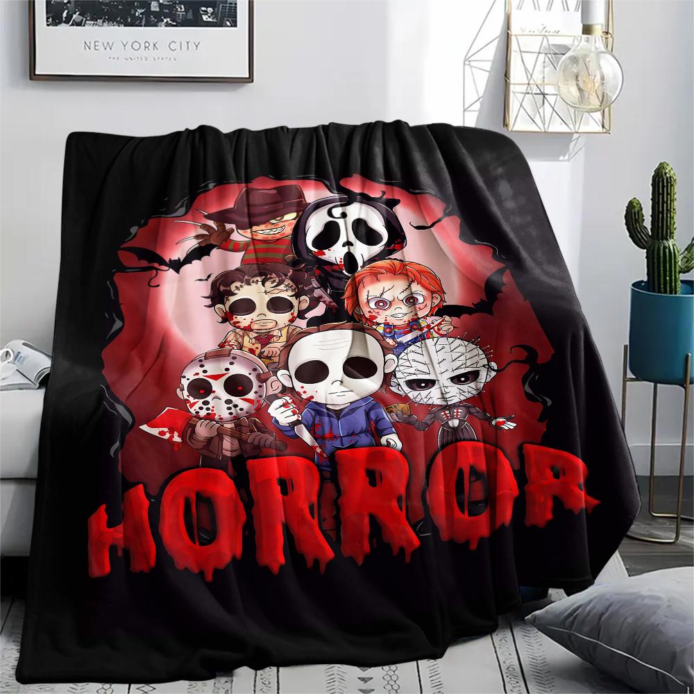 1PC Chibi Chucky Freddy Krueger Print Flannel Blanket, High quality All Seasons, Home Decor, Warmth and Comfort, Perfect for Christmas Gifts