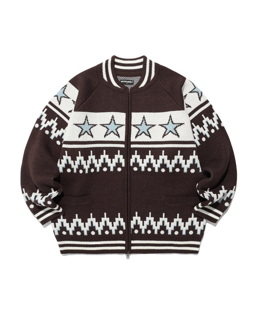 ISTKUNST Star Cowichan Knit Cardigan_Brown(Ik2Ffmk680A)