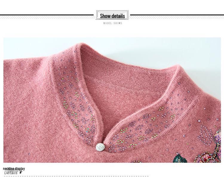 Elegant Embroidered Wool Qipao Collar Sweater for Autumn/Winter