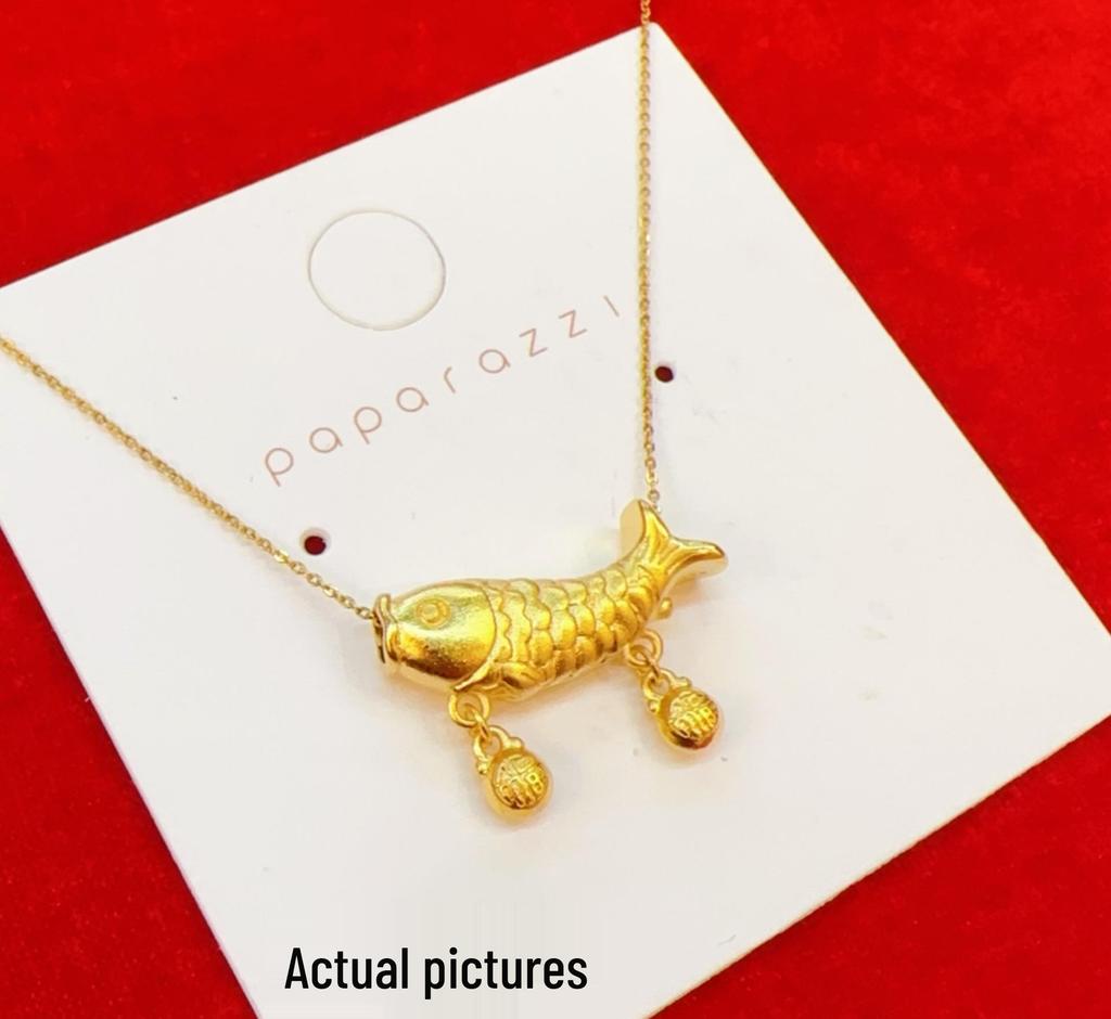 Lulutong Goldfish Pendant Necklace - Sand Gold, Clavicle Chain, Light Luxury, Good Luck Carp Design