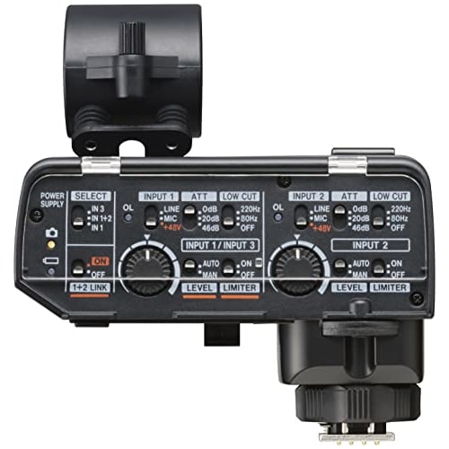 TASCAM CA-XLR2d-F Mirrorless Camera Compatible XLR Microphone Adapter (Fujifilm Kit) 2-Channel Mixer/Preamp for Video Audio Recording, Interviews, and