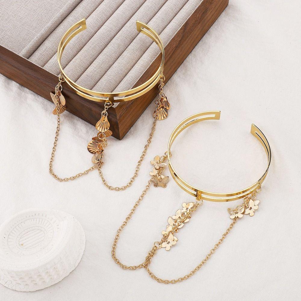 Gold Color Tassel Arm Chain Metal Wide Open Bangle Creative Arm Cuff Performance