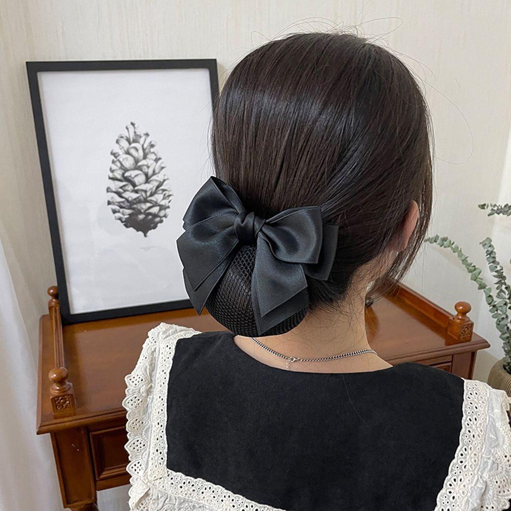 For Girls Hotel Bowknot Nurse Korean Bun Snood Ponytail Clip Women Spring Clip Hairgrips Cover Net