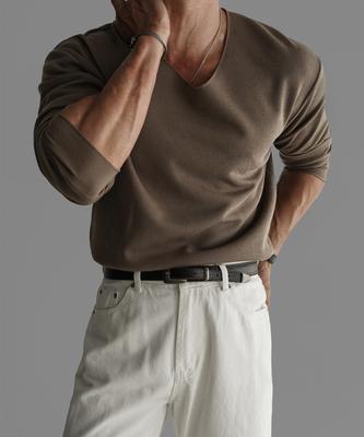 Baulopeulodeogteu V-Neck Basic Knit Tee [Mocha]