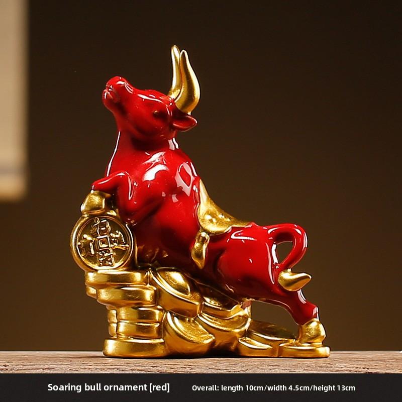 Feng Shui Wealth Ox Statue Ceramic Figurine Money Luck Charm for Home Office Desk Decor Bullish Vibe Gift for Career Success