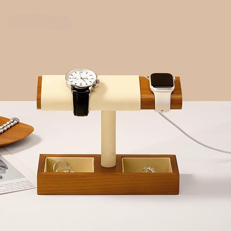 Solid Wood Smart Watch Display Stand With Charging Slot, Household Wristwatch Storage Holder For Men Women