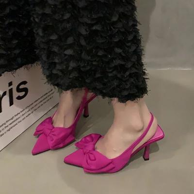 Fashion Designer Bowtie High Heels Pumps Women Shoes 2024 Summer Pointed Toe Thin Heeled Sandals Woman Rose Red Slingbacks Party Shoes