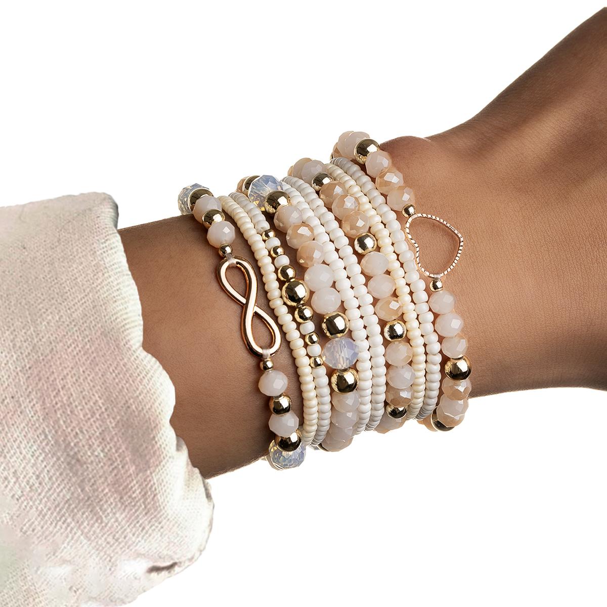 10 elegant glass bead bracelets mixed with peach heart infinite symbol card bracelet