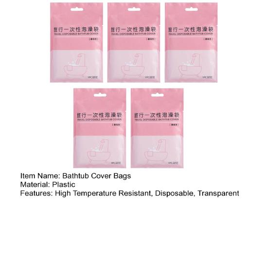 5Pcs Bathtub Cover Bags Disposable High Temperature Resistant Thickened Good Flexibility Shower Plastic Bathtub Cover Liners Films Household Supplies