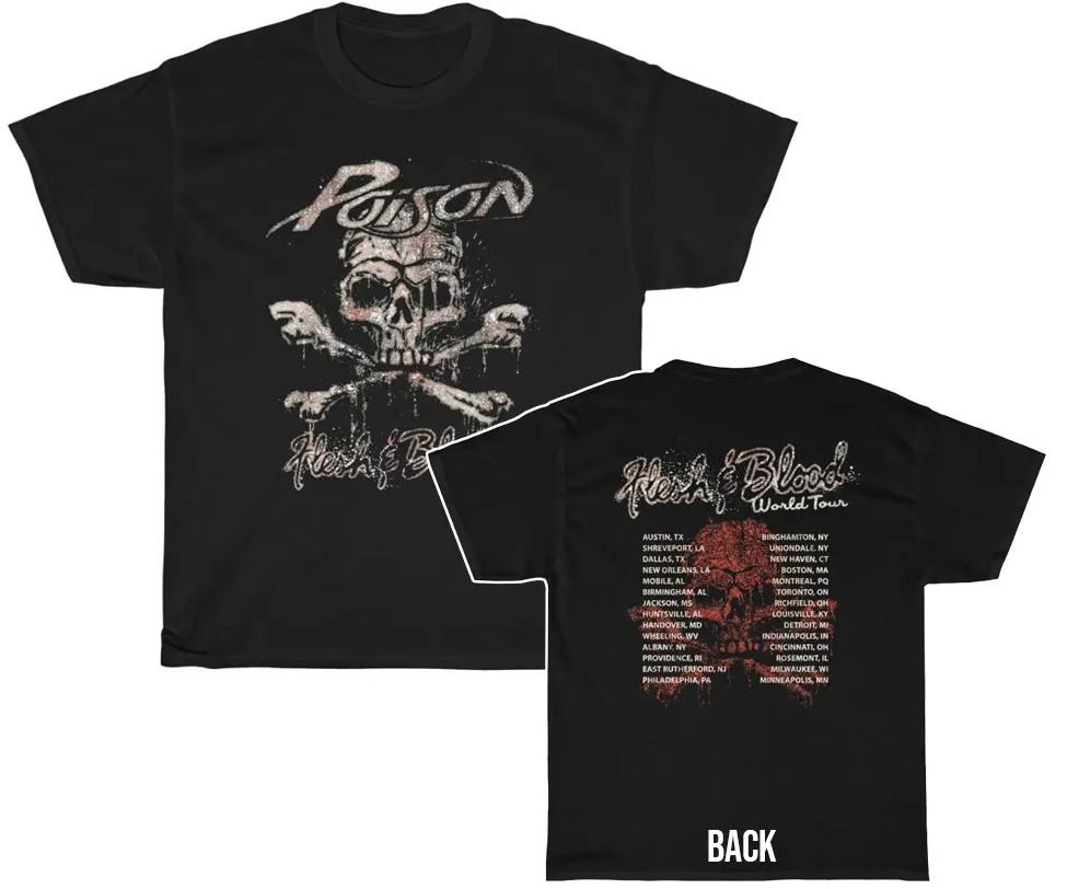 Poison 1990 – 1991 Flesh amp Blood Tour Shirt Double Sided Unisex T-Shirt S