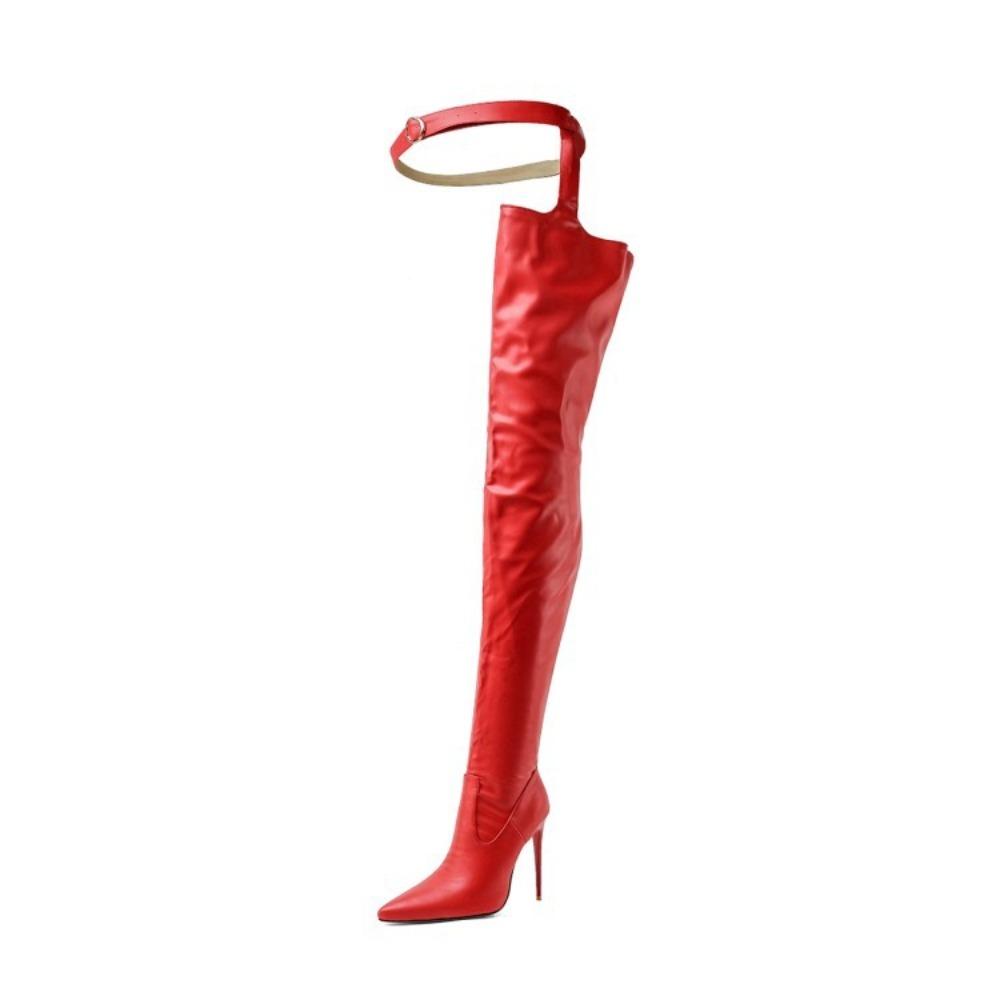 Stivali sopra il ginocchio da donna sexy Stivali con tacco alto da ragazza Scarpe con zip a punta in pelle verniciata a pieghe
