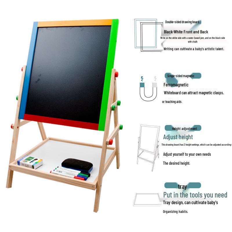 Kids' Double-Sided Magnetic Liftable Wooden Easel - Colorful Art & Drawing Toy
