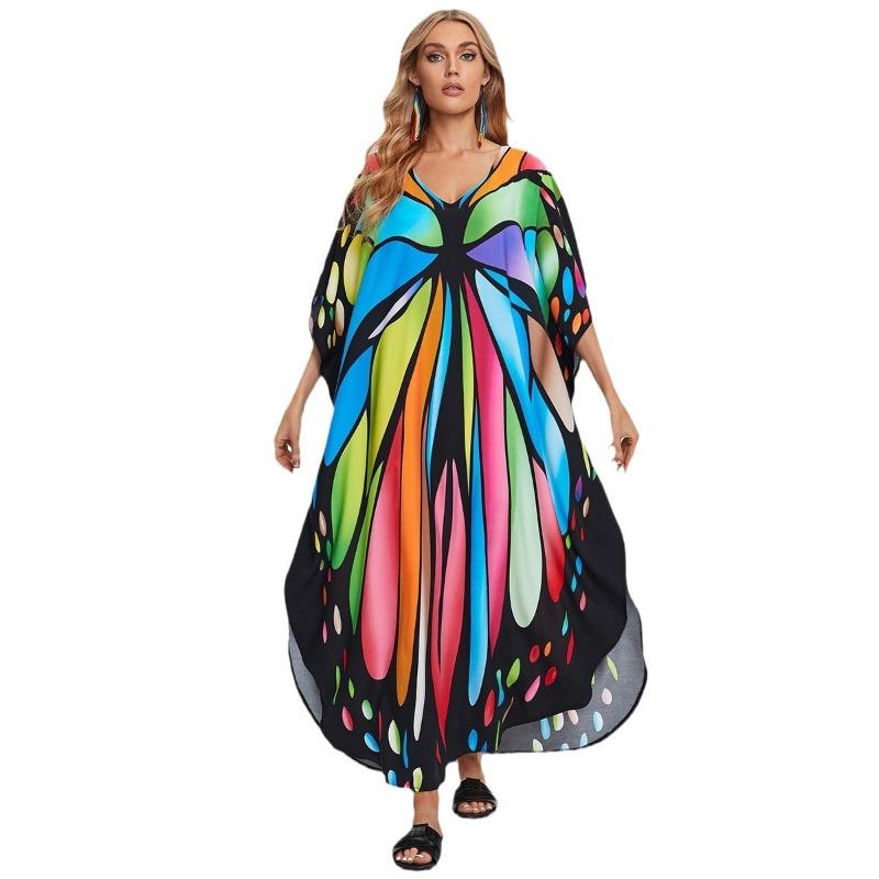 Beach blouse human cotton positioning butterfly print holiday robe F1131 (5 colors) F