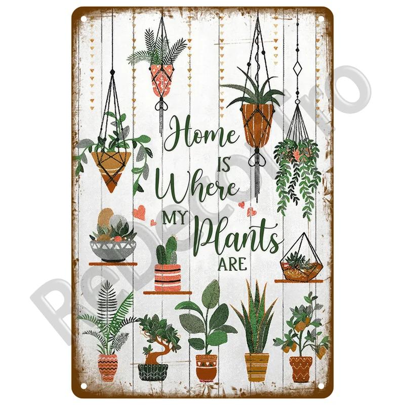 Retro Sign Home For Garden Outdoor Gardening Flowers Vintage Metal Sign Funny Plants Wall Decor Home Sweet Tin Sign Farm Birds