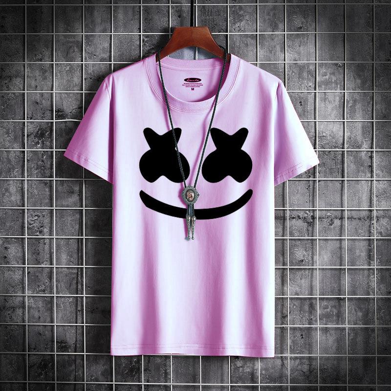 Same Style For Men And Women, Marshmallow Smiley Face, Printed Short-Sleeved T-Shirt And Top.