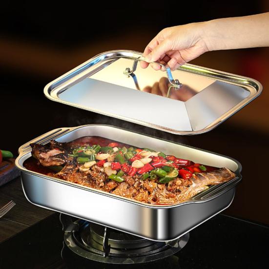 Stekepanne i rustfritt stål med lokk og håndtak Kraftig kalkunbaking Stekebrett med høye sider Induksjonsstekebrett for kylling, grønnsaker, lasagne