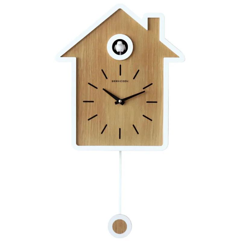

Modern Cuckoo Clock Pendulum Wall Clock Silent Watches Luxury Birds Mechanism Clocks Wall Home Decor Living Room Decoration Gift 27X47.5CM коричневый