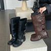 Edition Wide Knight Boots Women's Boots 2025 New Low Heel Belt Buckle Western Wasteland Wind Boots