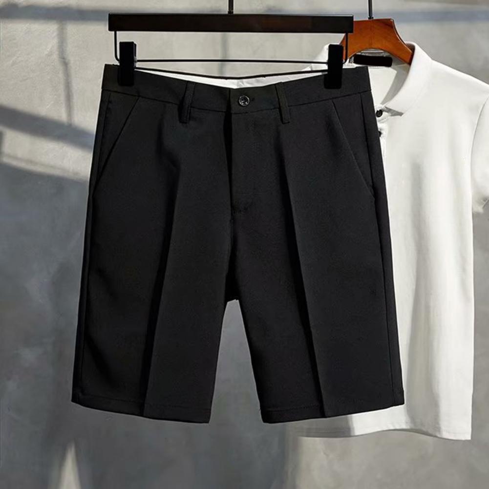 Men Office Shorts Elegant Men's Business Suit Pants with Mid Waist Button Closure Knee Length Formal Office for A for Men