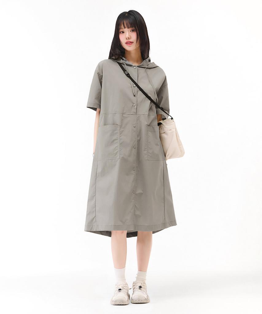 CHASECULT Women'S Lightweight Hooded Short Sleeve Dress - Grey