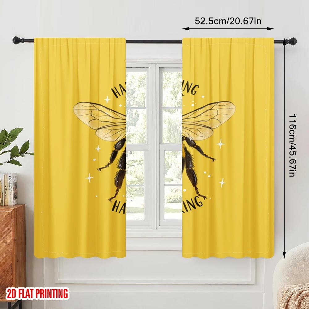 2pcs 2D Flat Printing Drapes Hard-working Bee Polyester Without Electricity Festive Wall Decor Use for Photo Booth Props