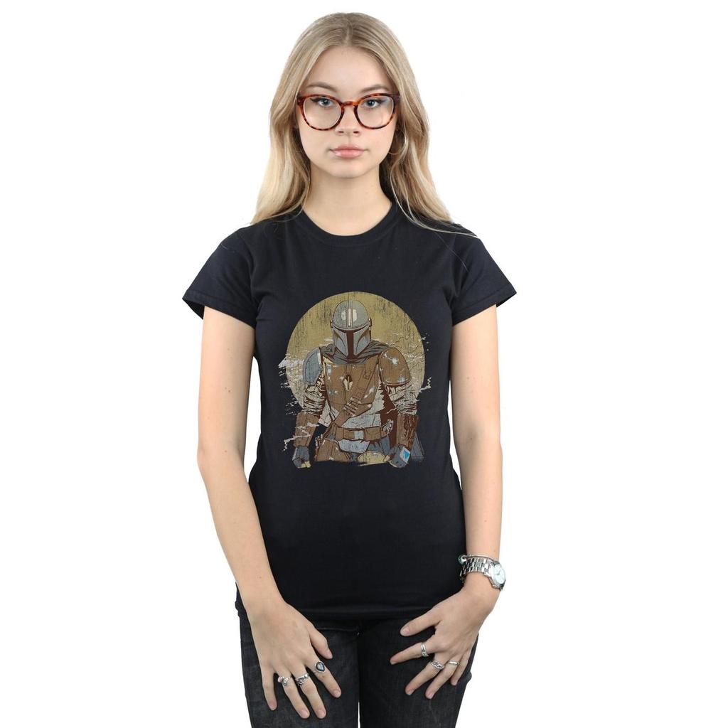 Star Wars Womens/Ladies The Mandalorian Distressed Warrior Cotton T-Shirt