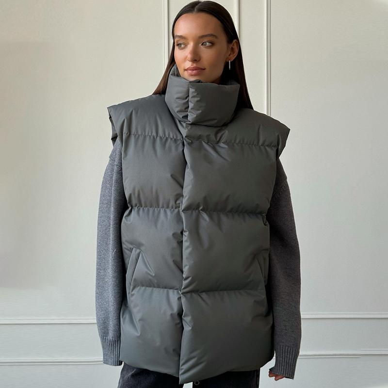 Damen Winter Warmer Gepolsterter Mantel Uni Ärmellos Locker Übergangsjacke Für Damen 2024 Herbst Neu Lässiger Parka Street Outdoor Jacken Damen Kleidung