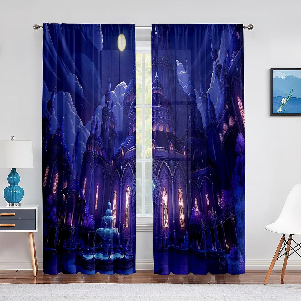Medieval Castle In Winter Scenery Sheer Curtains for Living Room Bedroom Decor Window Tulle Curtain Transparent Chiffon Curtains