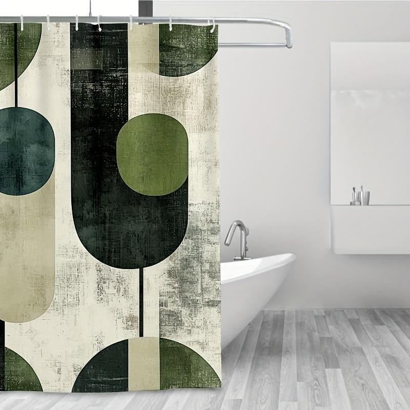 1 sztuka Abstrakcyjna Geometryczna Zasłona Prysznicowa - Zielona i Szara Nowoczesny Wystrój Łazienki, Tkanina Poliestrowa, Można Prać w Pralki, Z Haczykami