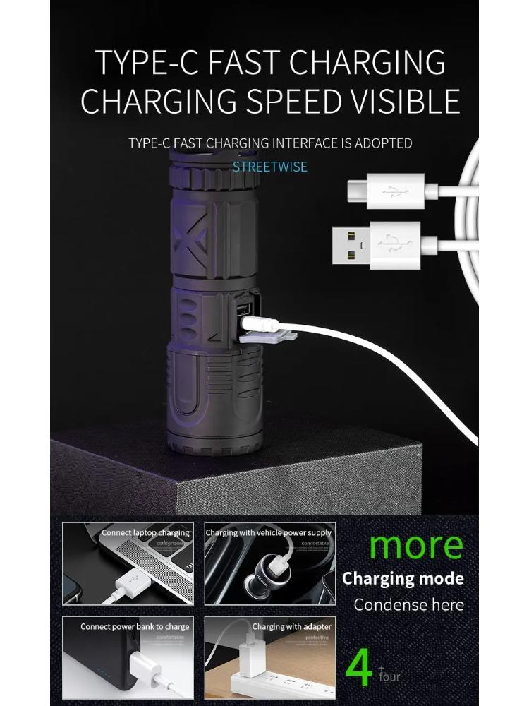 Powerful White Laser Flashlights Telescopic Zoom Tactical Spotlights Rechargeable Outdoor Torch With Tail Light Built-in Battery