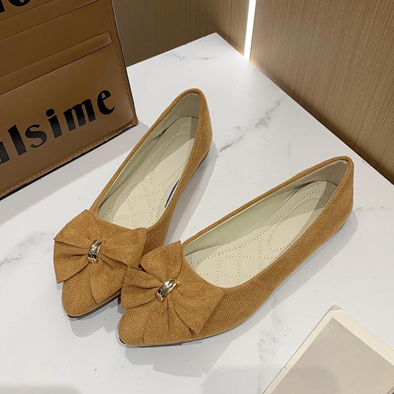 2025 Spring/Autumn Women's Bow Suede Loafers - British Style, Casual, Low-Cut, Plus Size