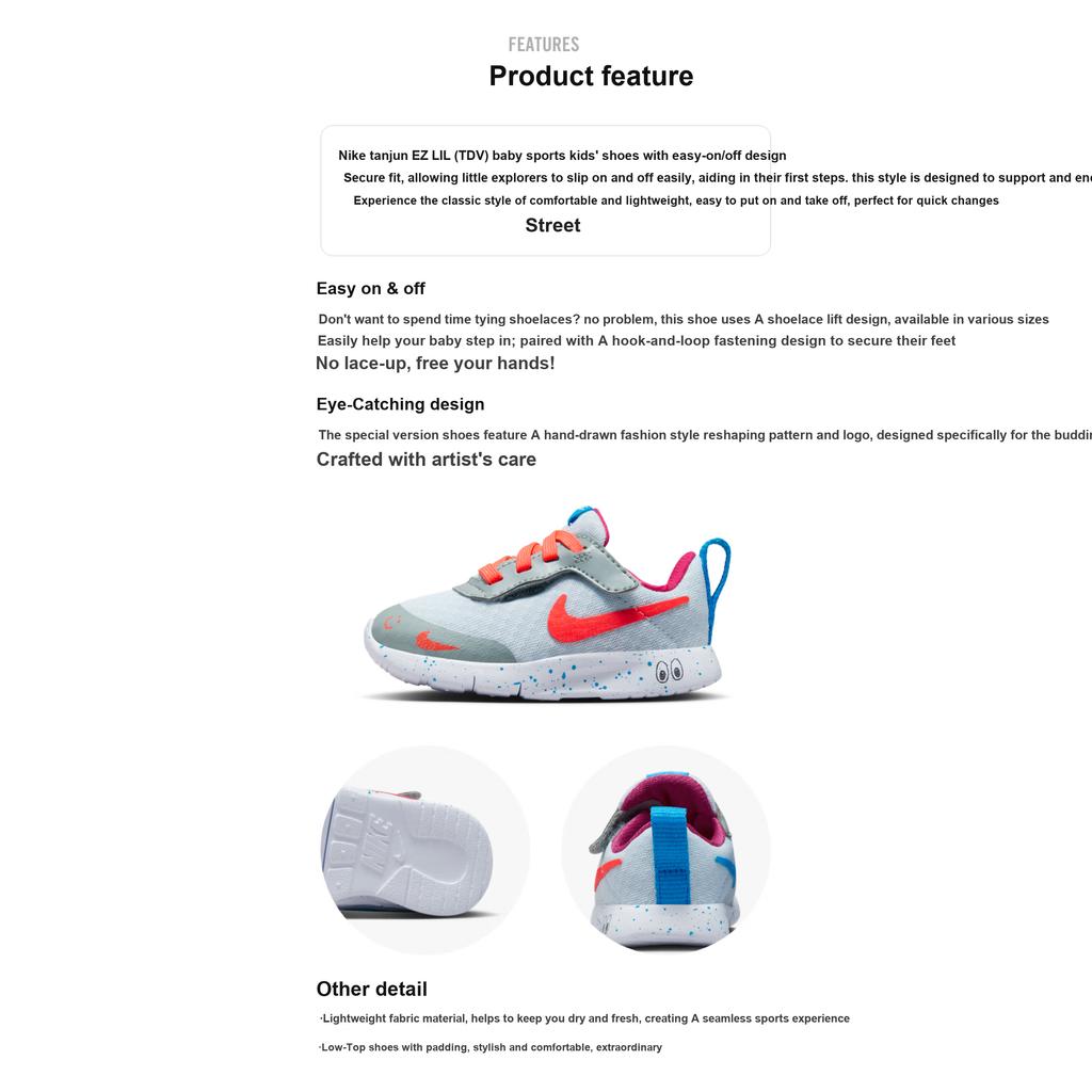 Nike Tanjun EZ Lil Comfortable Versatile Shock Absorbing Durable Low Top Walking Shoes Baby Sneaker Gray Orange FD5379-400
