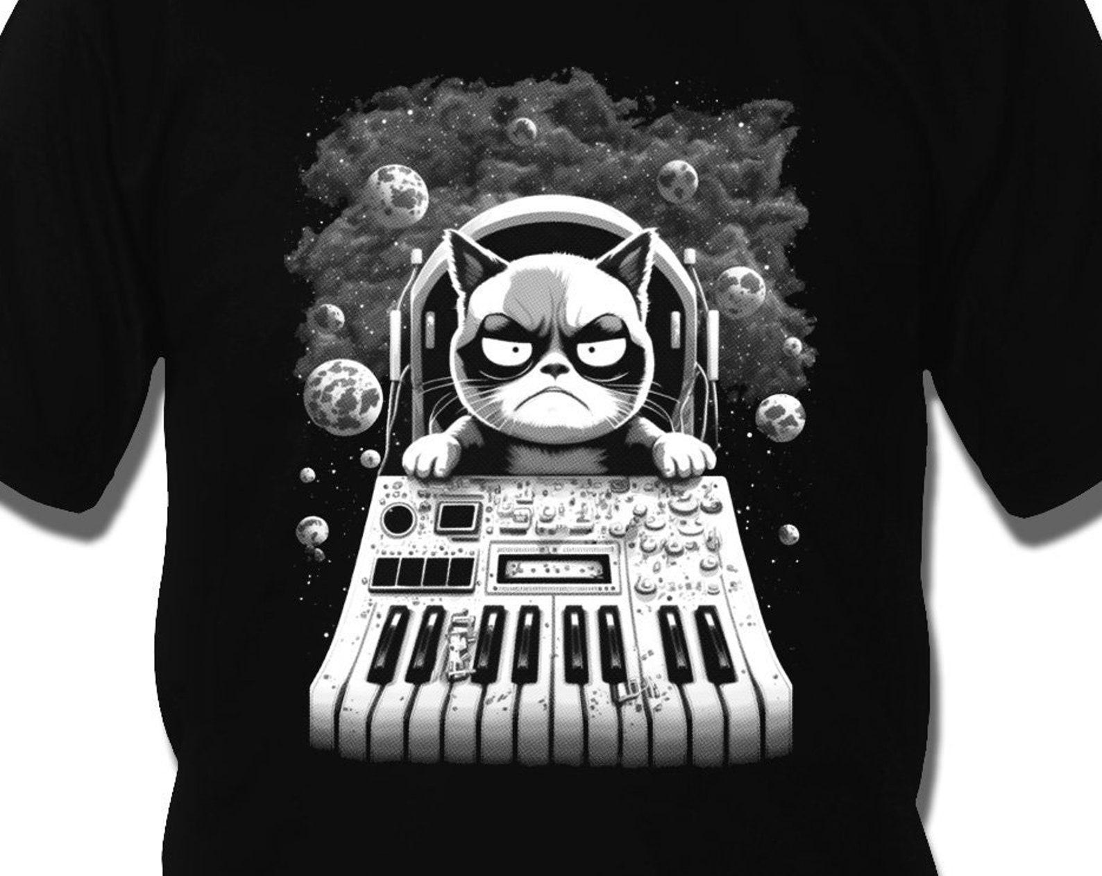 Evil Cats on synthesizers in space T-shirt 4XL