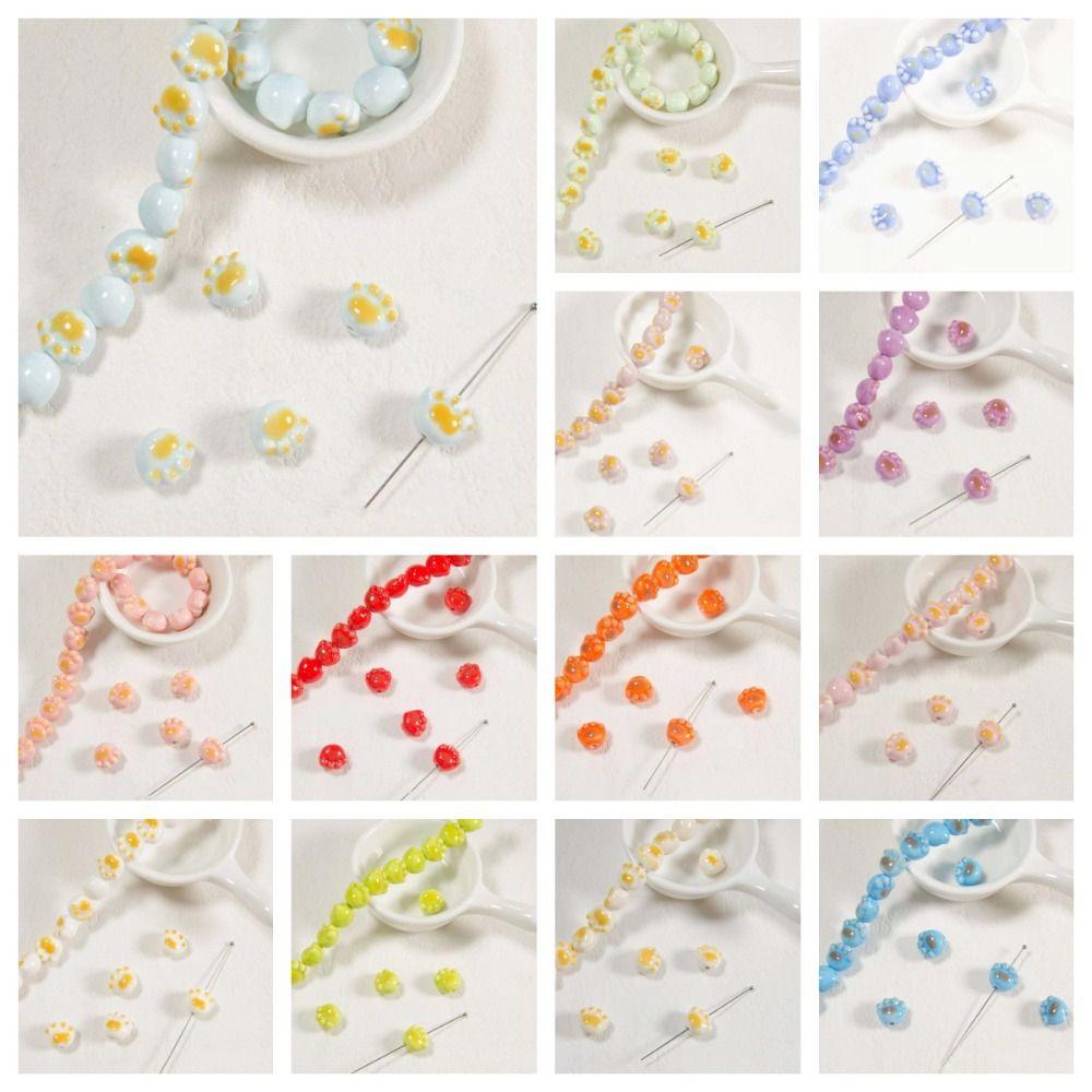 10Pcs Cartoon Design Cat Paw Beads Ceramic Jewelry Making Material  Student