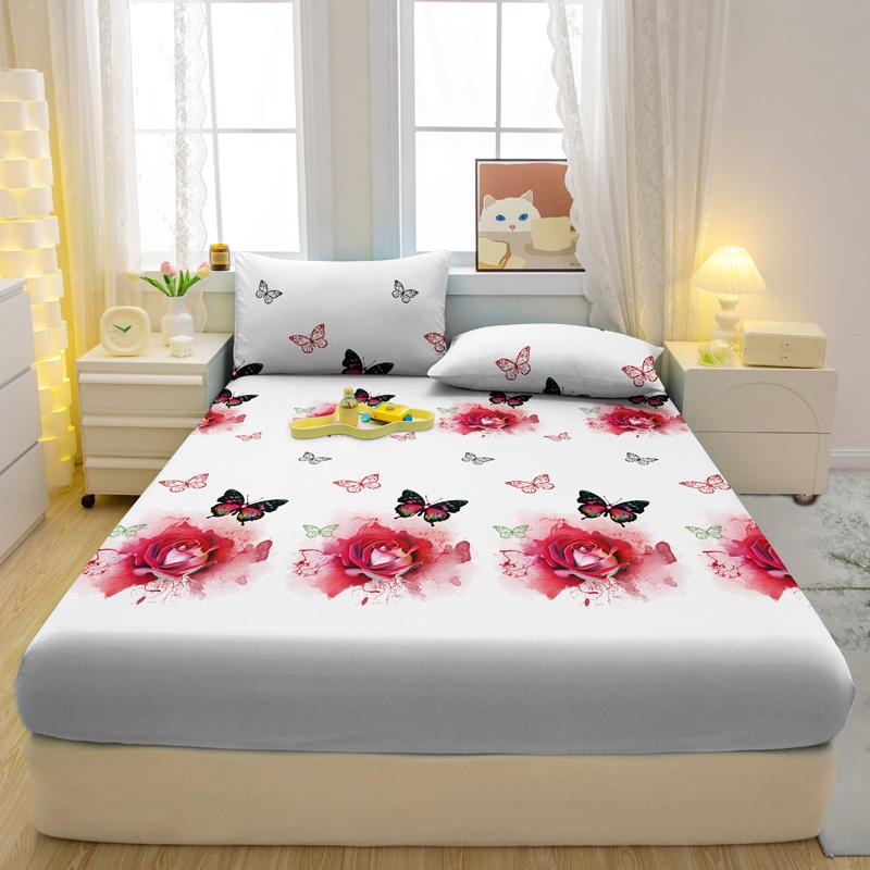 

Simple Modern Butterfly Printed Fitted Sheet Plant Flower Design Bed Cover Bedding Excluding Pillowcases 71x132cm