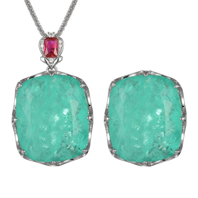 Jewelry Set Necklace Ring Paraiba Fat Rectangular Women's Retro Fashion Goods