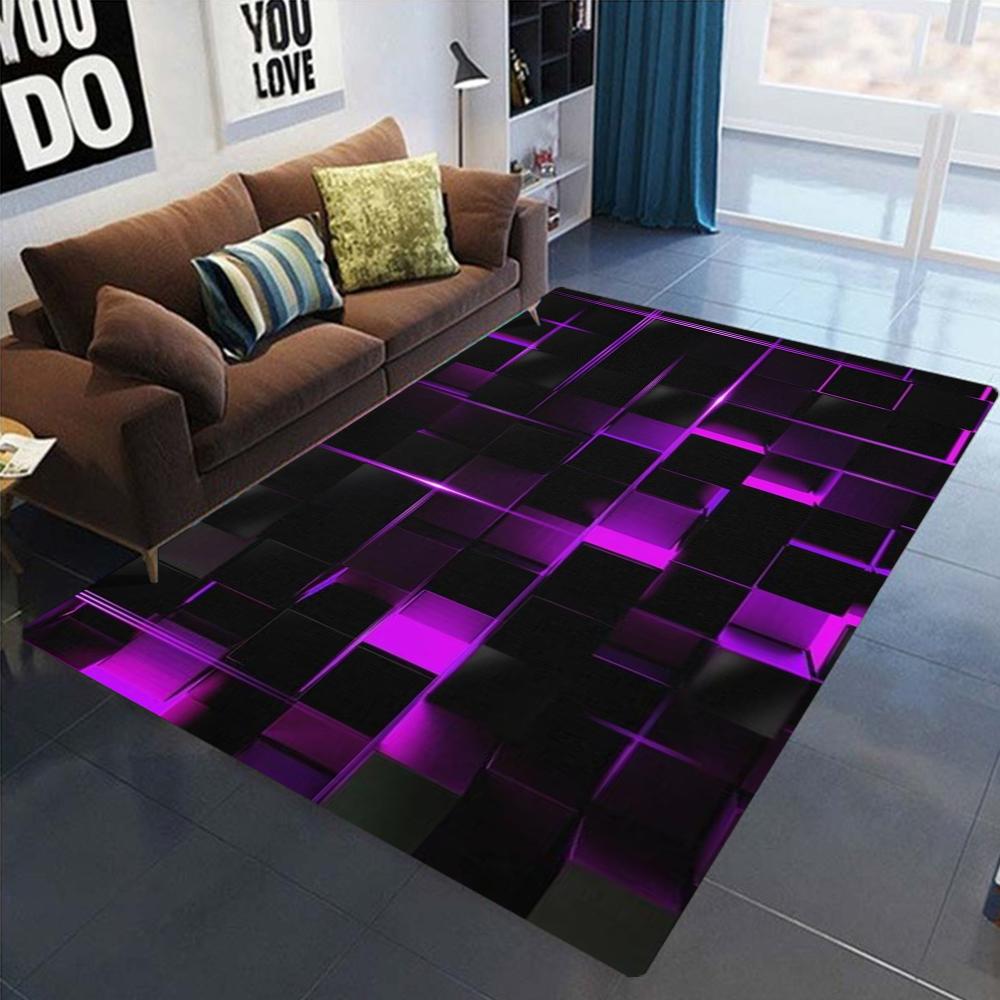 Artistic Neon Geometric Pattern Rug Colorful Retro Style NonSlip Soft Carpet With Diverse Shapes Designs For Living Room