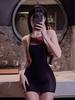 Sexy Women Lace Patchwork Micro Mini Dress Backless Oil Glossy Shiny Tights Maid Dress Sheer See Through Elastic Cute Dress